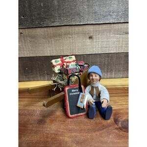 Byers Choice Carolers Small Sitting Child With Chalkboard And Wheelbarrow